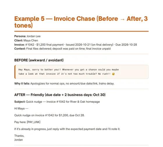 Filled invoice chase example page