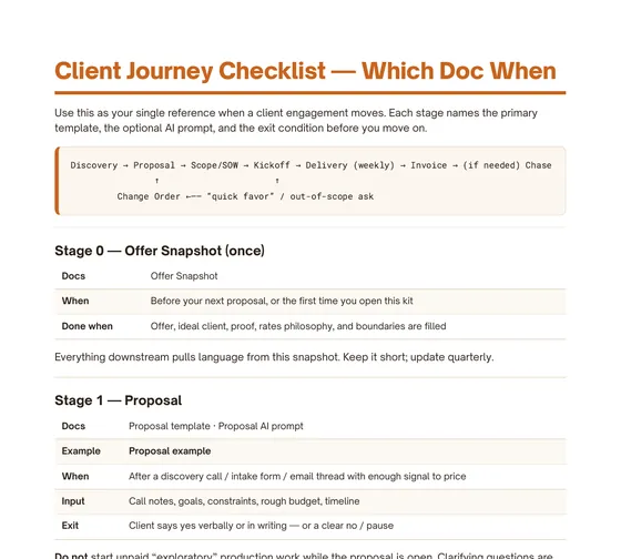 Client Journey Checklist page