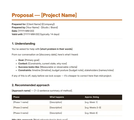 Proposal template page